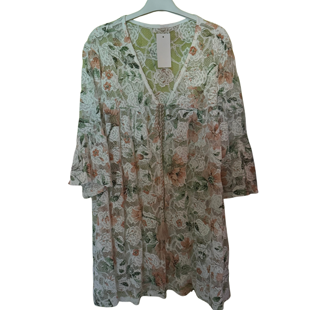 Caftán de Playa Boho Encaje Floral Ajustable