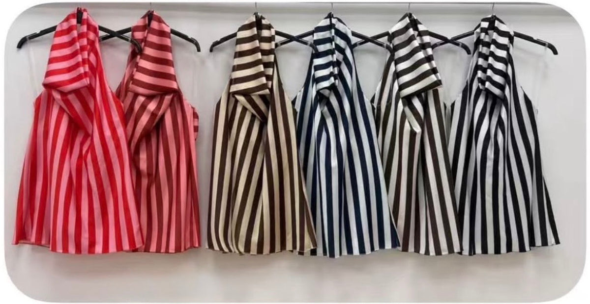 Top Halter Rayas Efecto Satinado