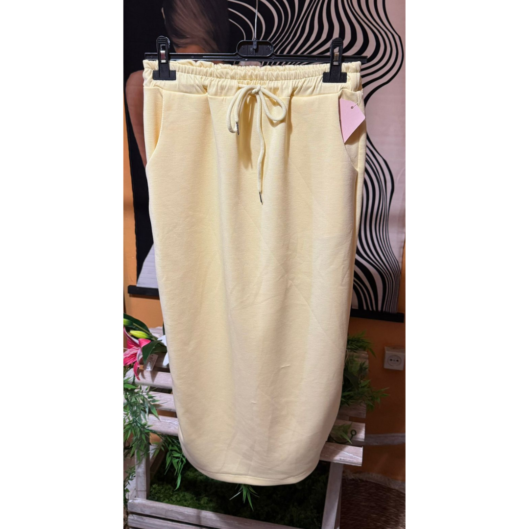 Falda Midi Urban Soft | Cintura Elástica y Cordón | Amarilla, Celeste, Negra y Beige