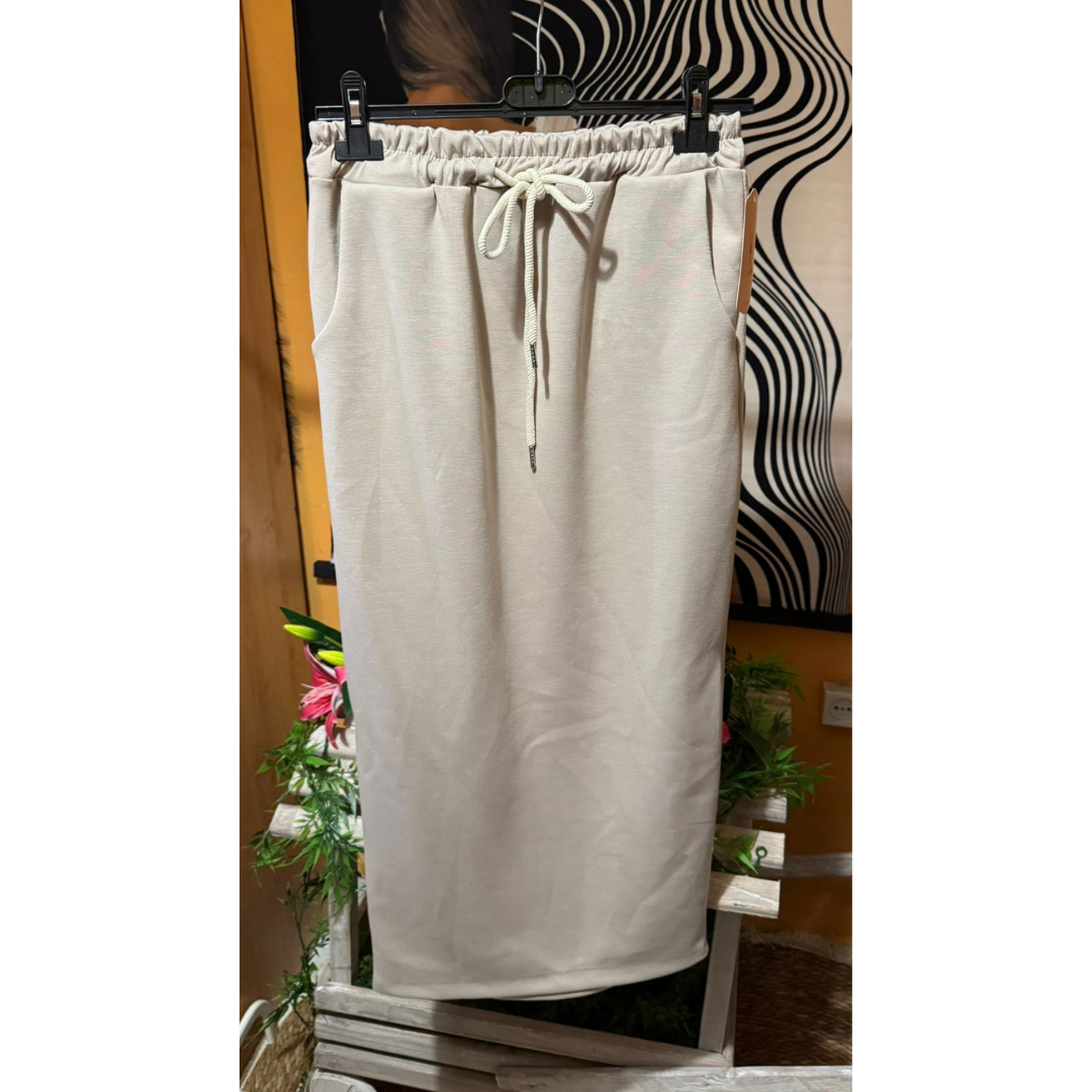 Falda Midi Urban Soft | Cintura Elástica y Cordón | Amarilla, Celeste, Negra y Beige