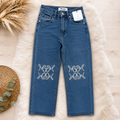 Jeans Wide Leg Bordado Azul | Pantalón Vaquero Recto Mujer Tendencia