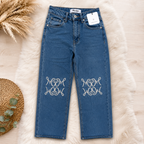 Jeans Wide Leg Bordado Azul | Pantalón Vaquero Recto Mujer Tendencia