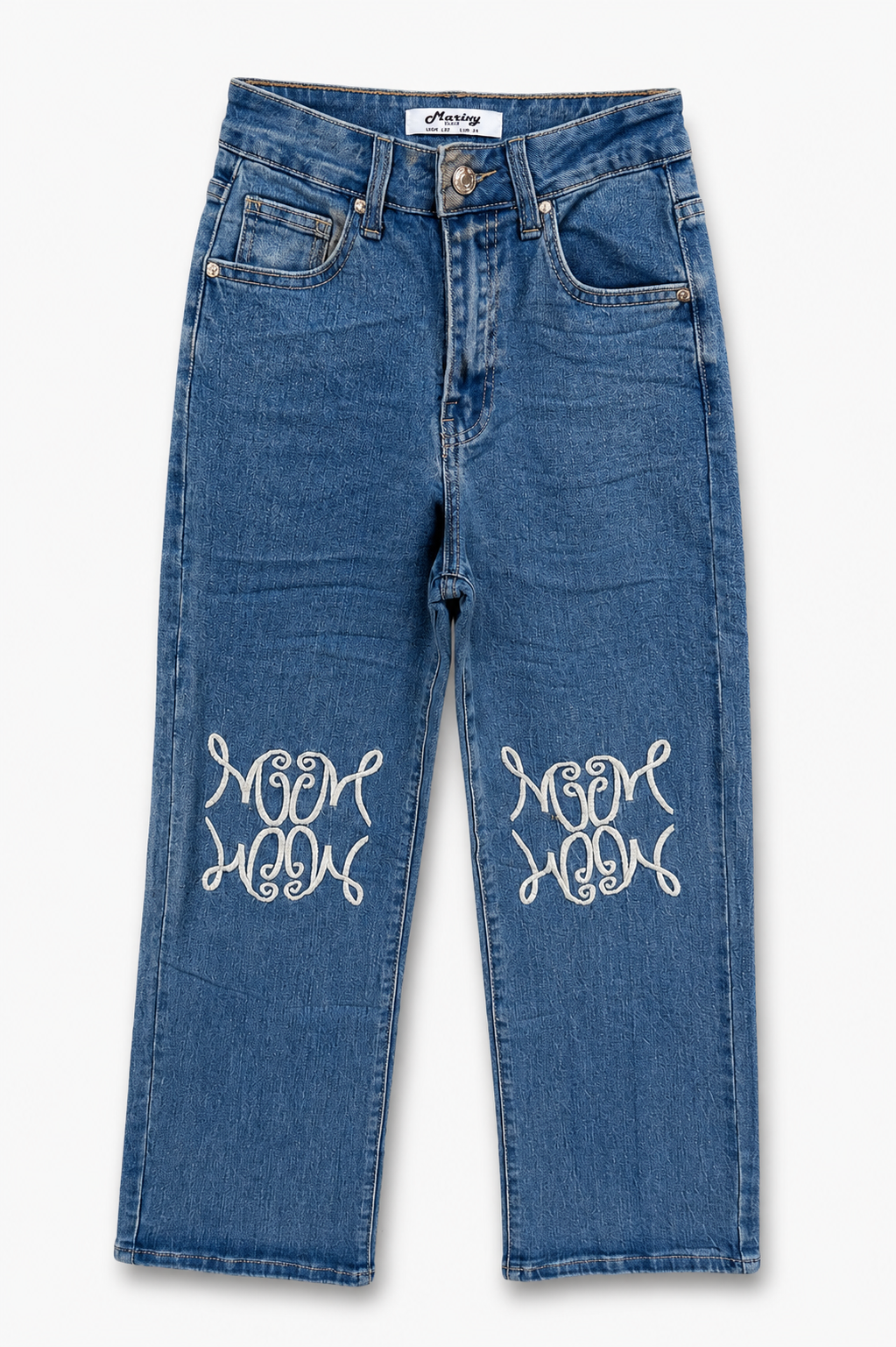 Jeans Wide Leg Bordado Azul | Pantalón Vaquero Recto Mujer Tendencia