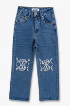 Jeans Wide Leg Bordado Azul | Pantalón Vaquero Recto Mujer Tendencia