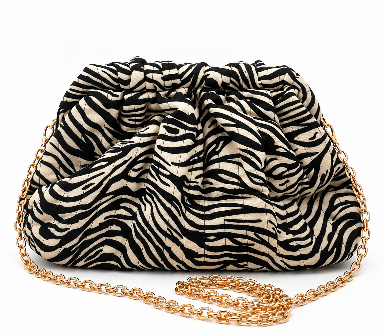 Bolso Tipo Boca de Pez Animal Print con Cadena Dorada Extraíble