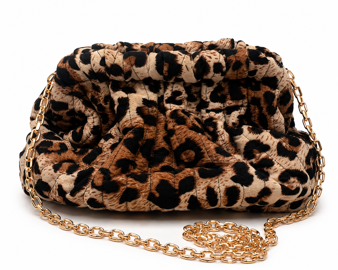 Bolso Tipo Boca de Pez Animal Print con Cadena Dorada Extraíble