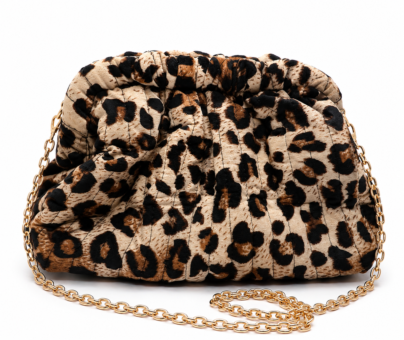 Bolso Tipo Boca de Pez Animal Print con Cadena Dorada Extraíble