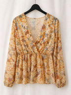 Blusa Floral con Escote Cruzado y Manga Larga