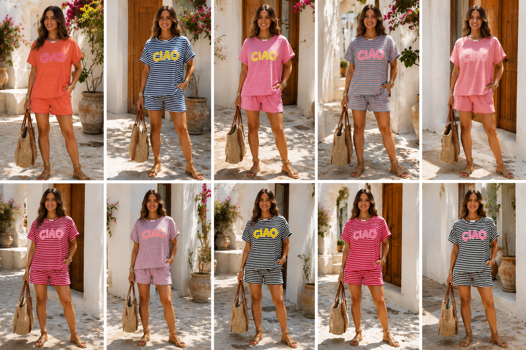 Conjunto Positano de Camiseta y Short Rayado