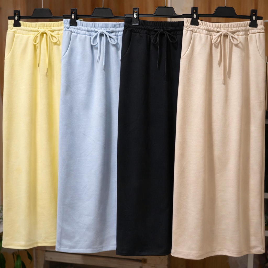 Falda Midi Urban Soft | Cintura Elástica y Cordón | Amarilla, Celeste, Negra y Beige