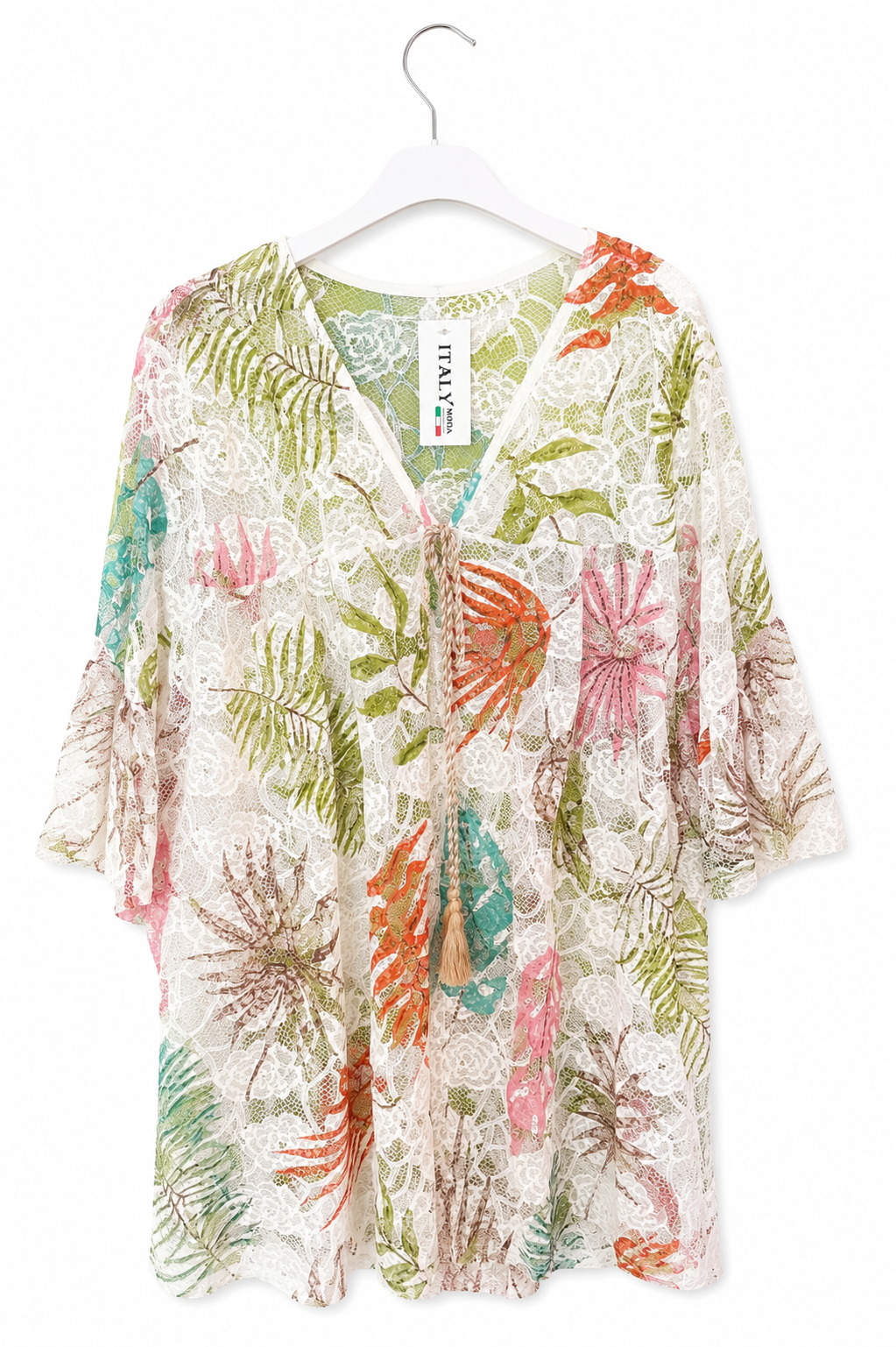 Caftán de Playa Boho Encaje Floral Ajustable