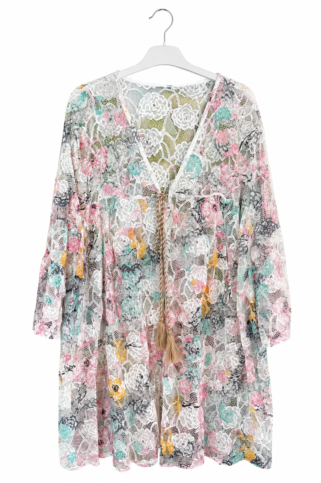 Caftán de Playa Boho Encaje Floral Ajustable