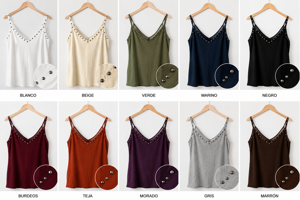 Camiseta Capri de Tirantes con Tachas | Top Básico de Mujer