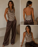 Top Halter Rayas Efecto Satinado