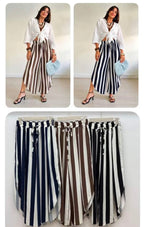 Pantalón Fluido de Rayas Verticales Pierna Ancha