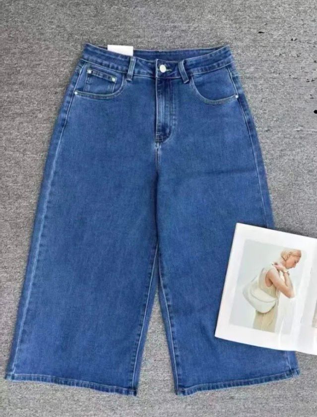 Pantalón Vaquero Culotte de Tiro Alto – Denim Azul