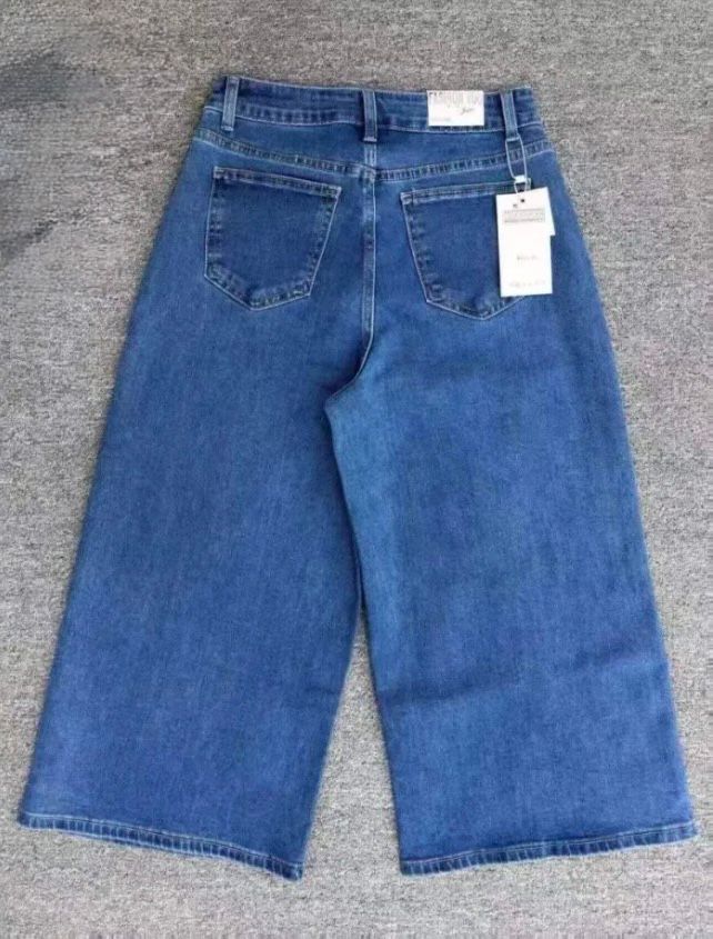 Pantalón Vaquero Culotte de Tiro Alto – Denim Azul