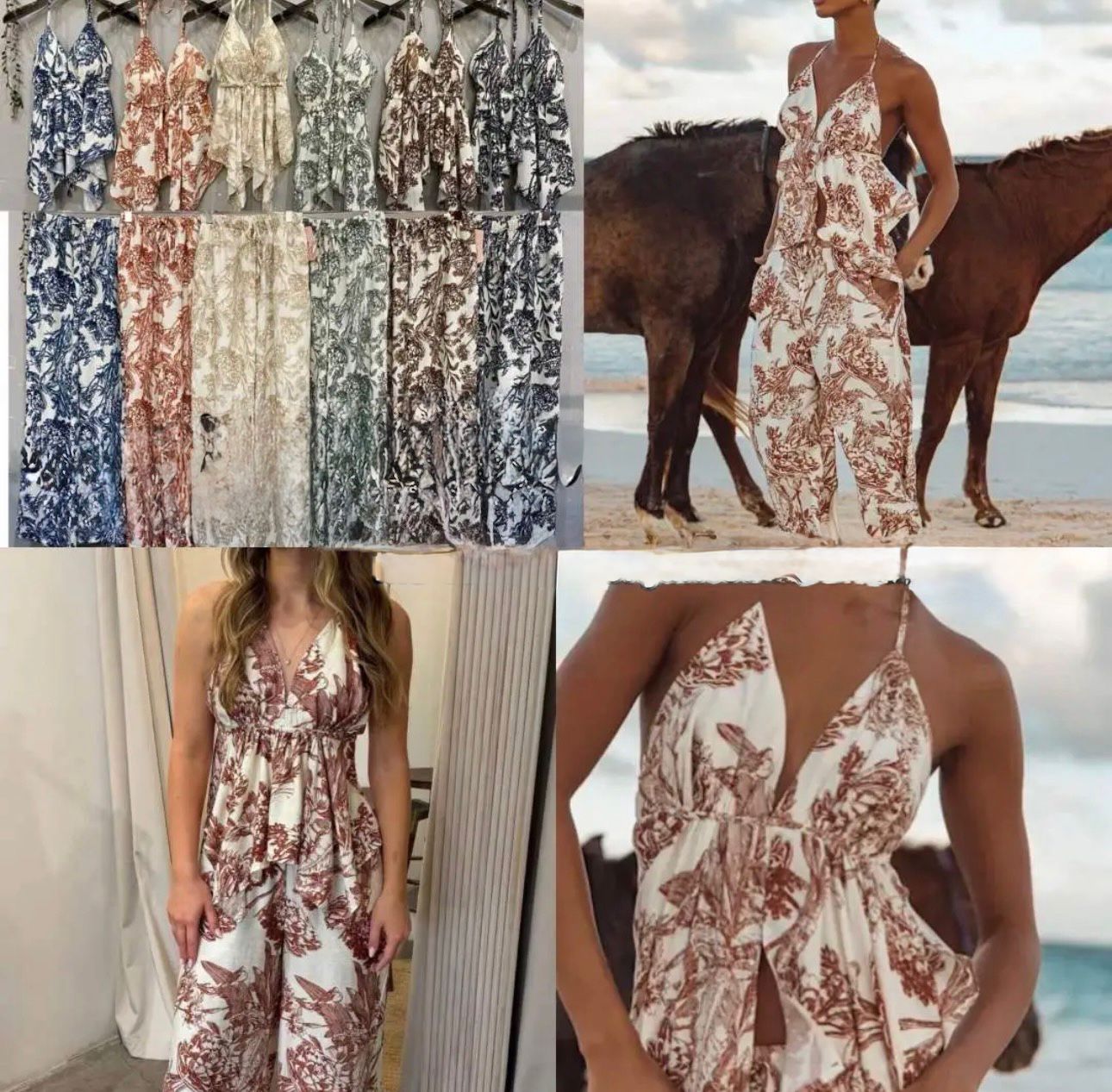 Conjunto Estampado de Top y Pantalón Fluido – Estilo Boho Chic