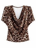 Camiseta Animal Print con Escote Drapeado